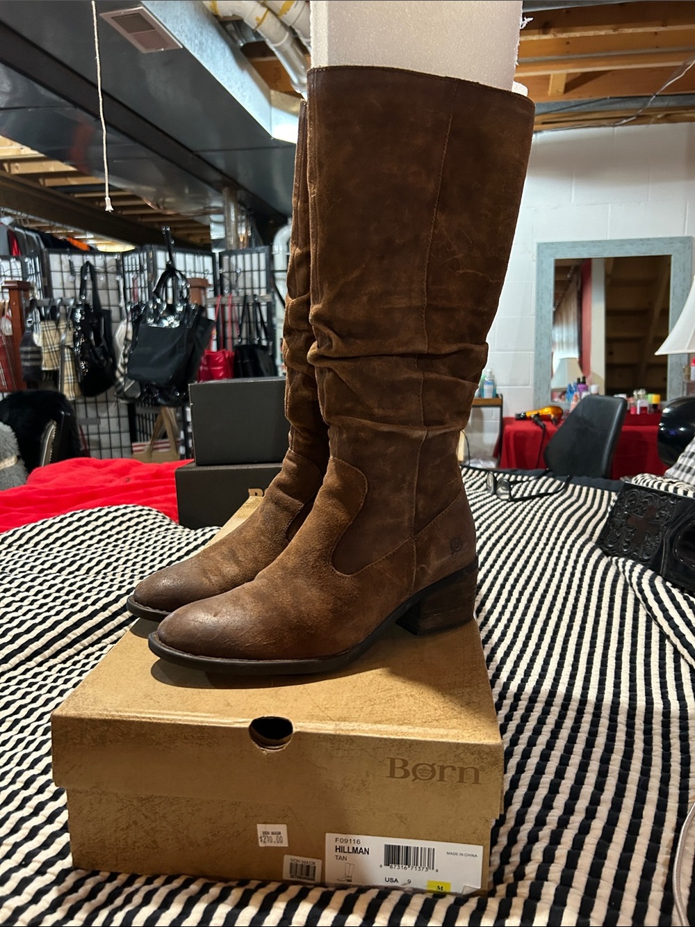 Born Tan Suede Mid-Calf Slouch Boots